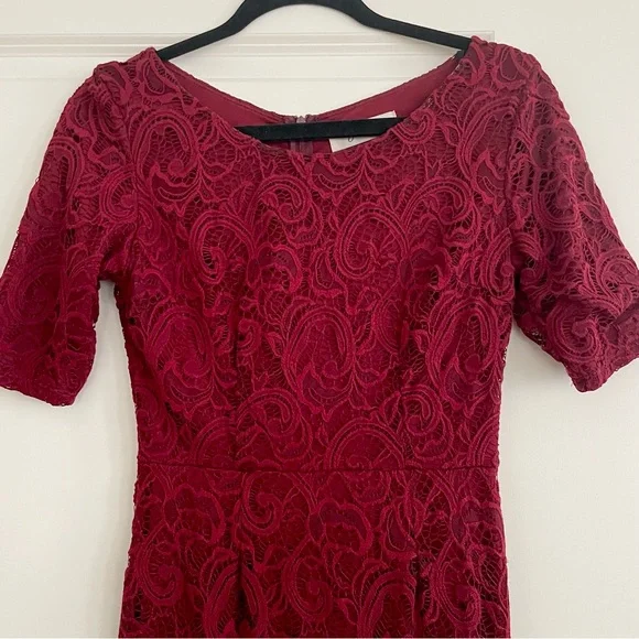 Dresses | Red Lace Midi Pencil Dress Size Small | Poshmark